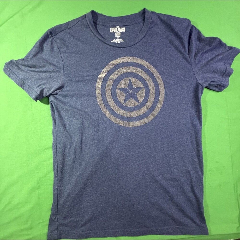 Marvel Captain America Men's Medium Blue T-Shirt Gray Shield Graphic Tee